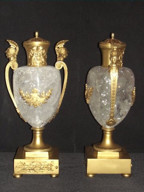 Ornated Rock Crystal Urns set